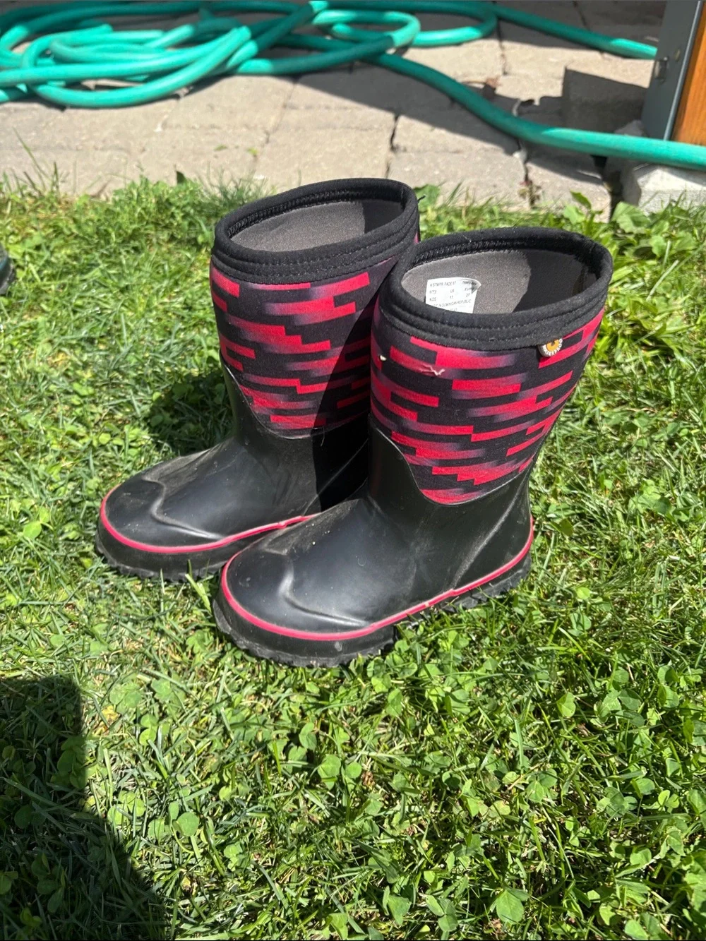 Bogs Kids Black and Red Geometric Rain Boots